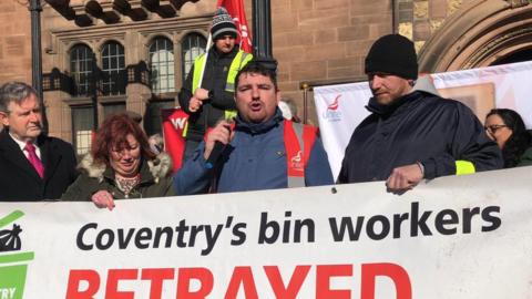 Unite members demonstrating outside Coventry City Council