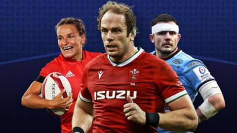 (L-R) Jasmine Joyce, Alun Wyn Jones, Ellis Jenkins