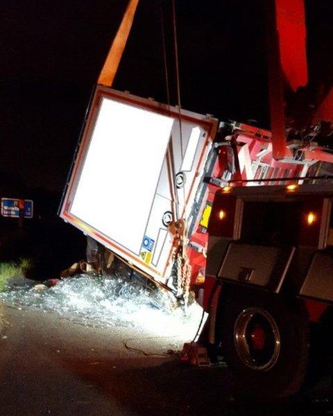 The overturned lorry