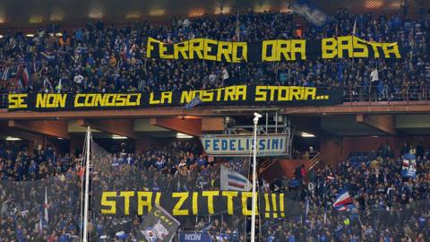 Sampdoria fans protest against Massimo Ferrero