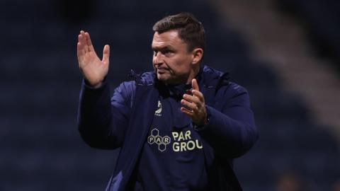 Paul Heckingbottom clapping the Preston fans after the draw with Sunderland.