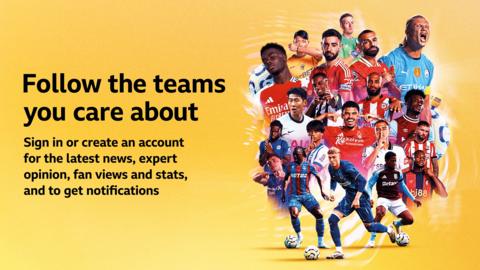 A graphic showing players from all 20 Premier League clubs with the text: "Follow the teams you care about. Sign in or create an account for the latest news, expert opinion, fan views and stats, and to get notifications."