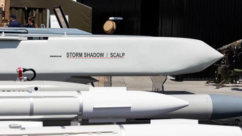 low-observable, long range air launched cruise missile displayed at Paris Air Show with the MBDA logo. The air to surface weapon from the European manufacturer MBDA at the company's booth at International Paris Air Show 2025 in Le Bourget Airport