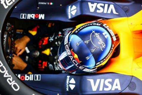 An aerial view looking into the cockpit of Sergio Perez's Red Bull at the US Grand Prix