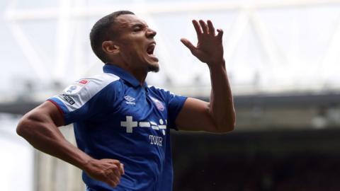 Ipswich substitute Kayden Jackson celebrates the hosts' clinching second goal