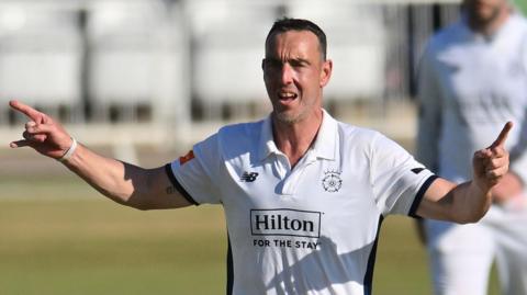Hampshire's Kyle Abbott celebrates taking a wicket