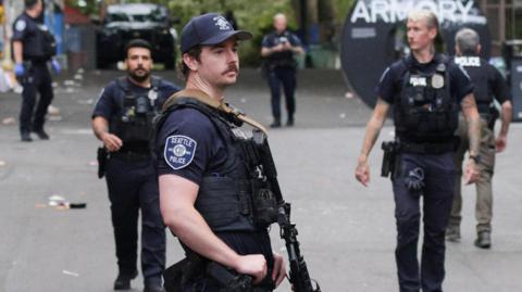 police on the street in seattle after the shooting