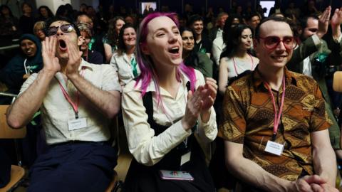Members of the Green Party celebrate a win in Bellingham