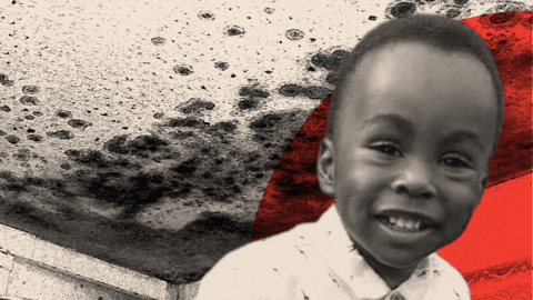 Montage image showing Awaab Ishak alongside a mouldy roof