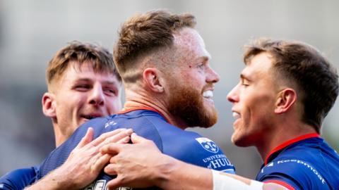 Hull KR celebrate Joe Burgess' try