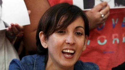 A woman named Adriana (she wished not to release her current last name), who was taken away from her mother during the 1976-1983 Argentinian dictatorship, speaks during a news conference at the human rights organization Abuelas de Plaza de Mayo (Grandmothers of Plaza de Mayo) headquarters in Buenos Aires, Argentina December 5, 2017.