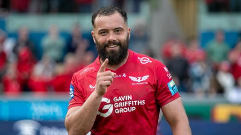 Scarlets captain Josh Macleod celebrates