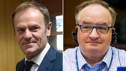 EU's Donald Tusk (left) and Polish rival Jacek Saryusz-Wolski