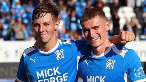Harry Leonard and Ben Woods of Peterborough celebrate