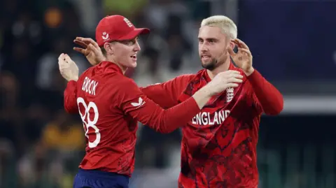 Will Jacks and Harry Brook celebrate a wicket