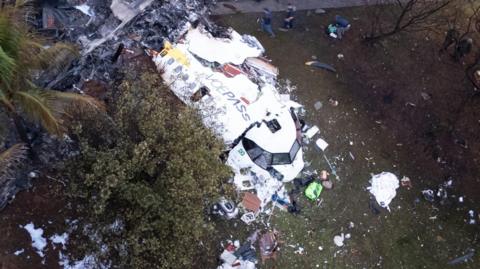 Aerial shot shows aftermath of plane crash