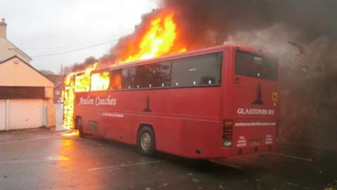 Avalon coach on fire