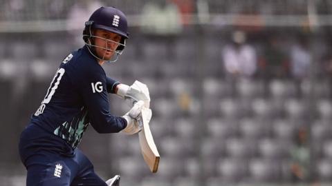 England's Jason Roy plays a shot