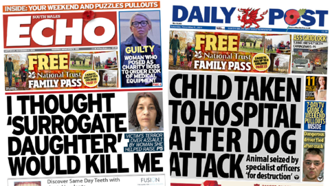 The front pages of the South Wales Echo and the Daily Post