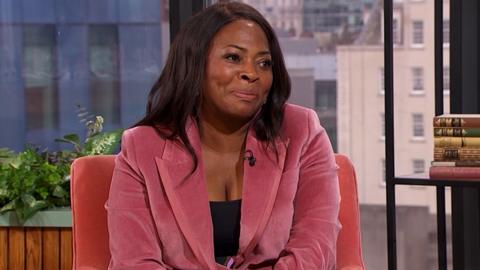 Denise Nurse on Morning Live, wearing a pink suit jacket