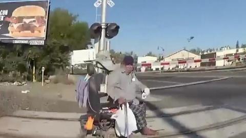 Man on train tracks