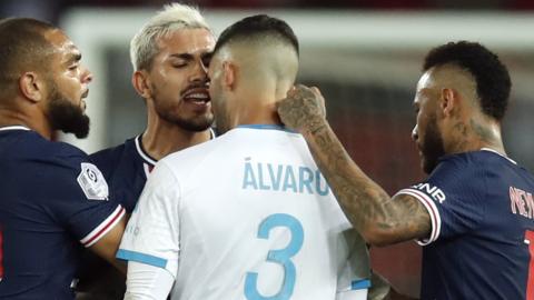 Marseille and PSG players fight