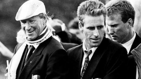 Jack Charlton and Mick McCarthy, homecoming reception after the 1990 FIFA World Cup.