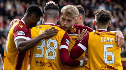 Motherwell celebrate scoring against St Mirren