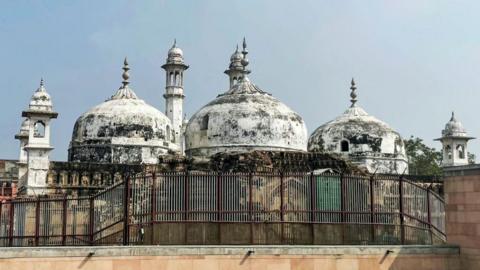 A general view shows the Gyanvapi mosque in the holy city of Varanasi on February 16, 2024. (Photo by Niharika KULKARNI / AFP) (Photo by NIHARIKA KULKARNI/AFP via Getty Images)
