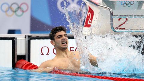 Matin Balsini in the swimming pool at the Tokyo Olympics