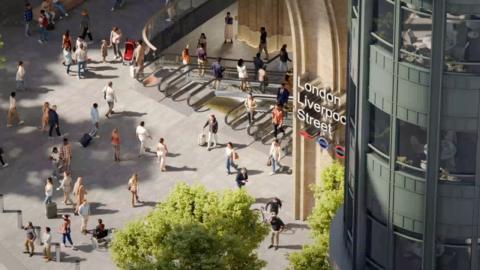 CGI of plans at London Liverpool Street station.