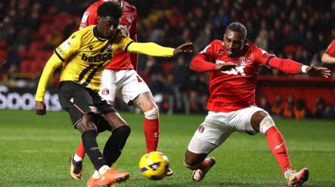 Jesurun Rak-Sakyi fires over the Charlton crossbar