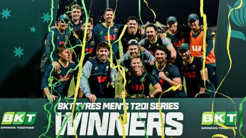 Australia celebrate their T20 series win over South Africa
