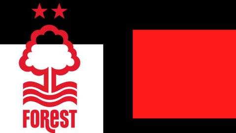 A graphic of the Nottingham Forest club badge against a black, red and white background