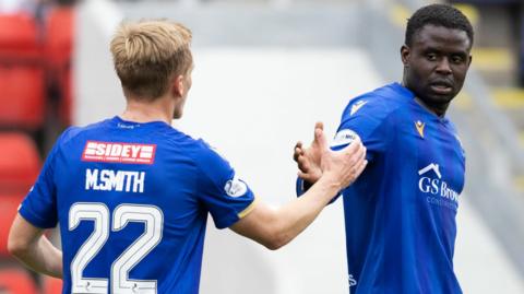 St Johnstone's Matthew Smith and Benjamin Kimpioka celebrate