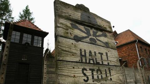 Sign outside Auschwitz-Birkenau concentration camp