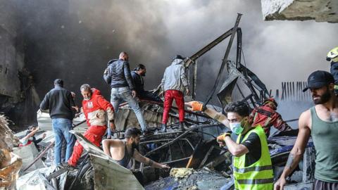 Rescuers clear rubble in Beirut