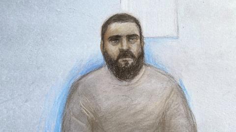Court artist sketch by Elizabeth Cook of Mohammad Bashir appearing at the Old Bailey in London