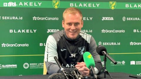 Norwich City head coach Johannes Hoff Thorup at press conference