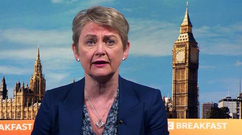 Yvette Cooper talking to camera on BBC Breakfast