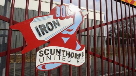 Sign on gate at Glanford Park, Scunthorpe