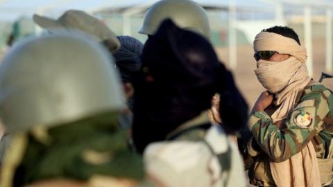 A Mali's FAMA soldier attends a training with French Marine Special Operation Forces in December 2021.