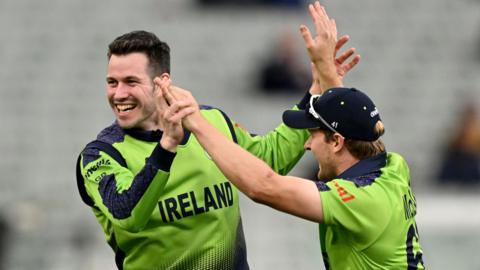 Ireland players celebrate a wicket