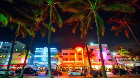 South Beach, Miami at night.