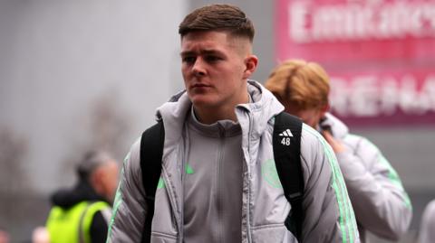 Daniel Kelly arrives for a game, representing Celtic.