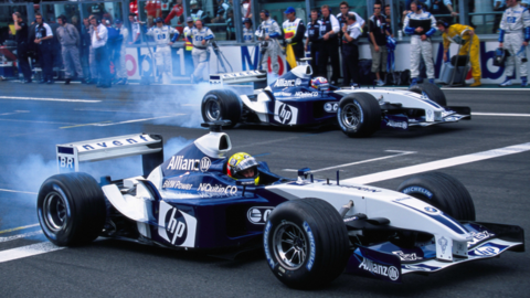 Ralf Schumacher, Williams FW25 BMW, leads Juan Pablo Montoya, Williams FW25 BMW, on the formation lap during the French GP at Circuit de Nevers Magny-Cours on July 06, 2003 in Circuit de Nevers Magny-Cours, France. They would finish first and second with Schumacher taking the chequered flag.