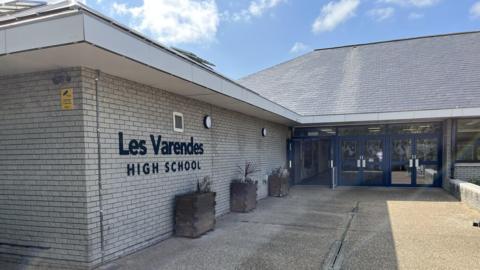 The outside entrance of Les Varendes High School