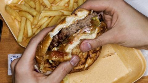 A burger and chips