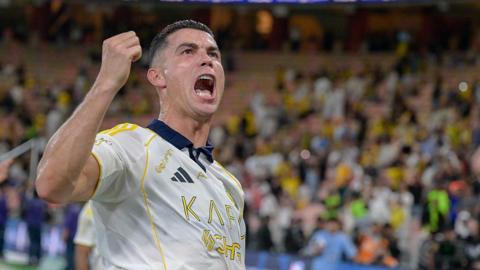 Cristiano Ronaldo celebrates while playing for Al-Nassr