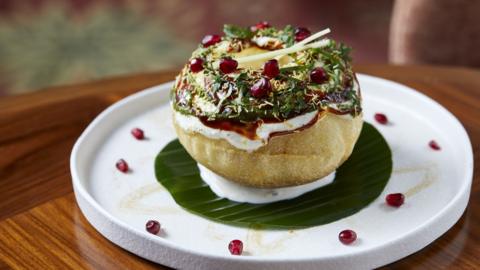 An Indian dish called Raj Kachori on a plate at the Veeraswamy restaurant